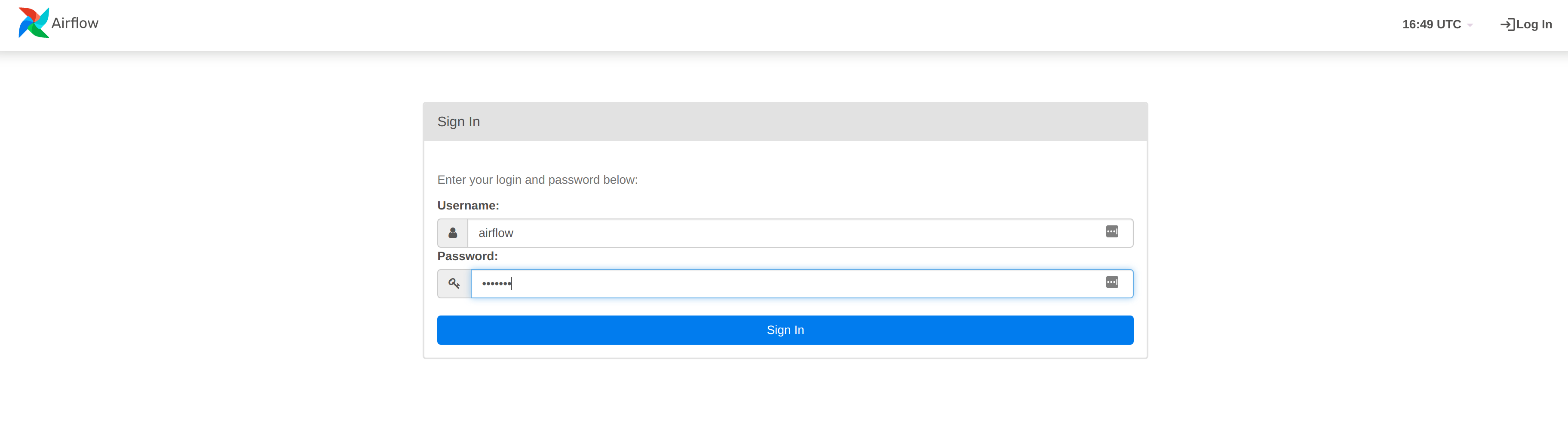 Login screen of Airflow